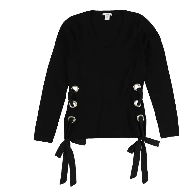 bar III Womens Lace Up Pullover Sweater, Black, Medium Refined Women's Velvet