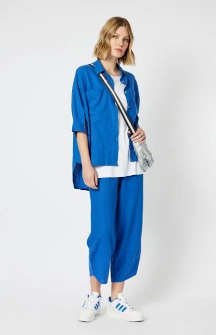 Darci Linen Blend Shirt - Azure Unique Women's Upcycled