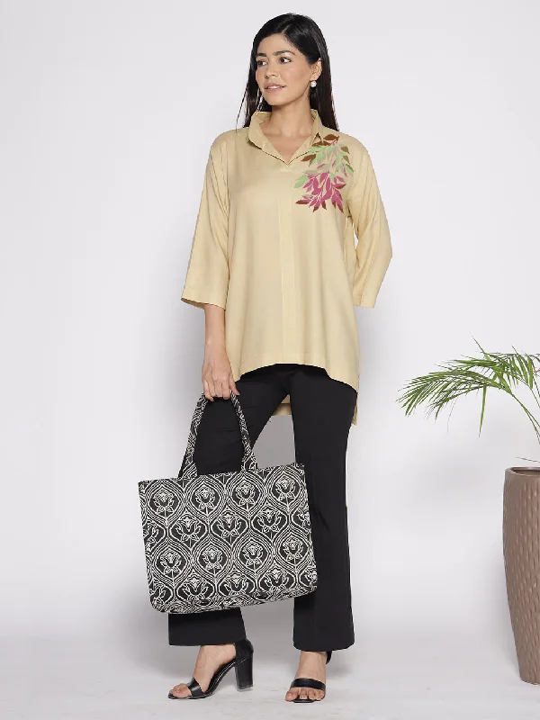 Beige Rayon ShirtTop - Lamium Sleek Women's 