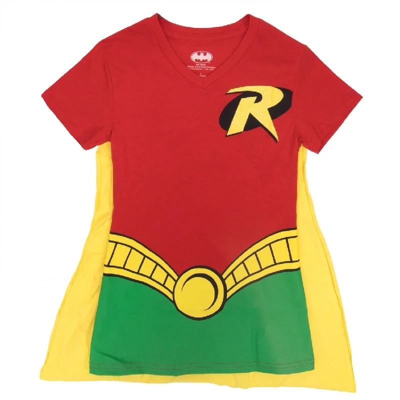 Robin Womens VNeck Caped Costume TShirt Trendy Women's 