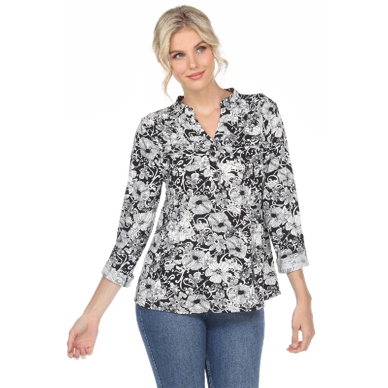 White Mark Floral Print Blouse Long Sleeve Tunic Top Lightweight Size S4X Modern Women's Tech White Mark Floral Print Blouse Long Sleeve Tunic Top Lightweight Size S4X Modern Women's Tech