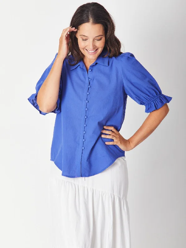 Mid Sleeve Button Shirt - Royal Preppy Women's College