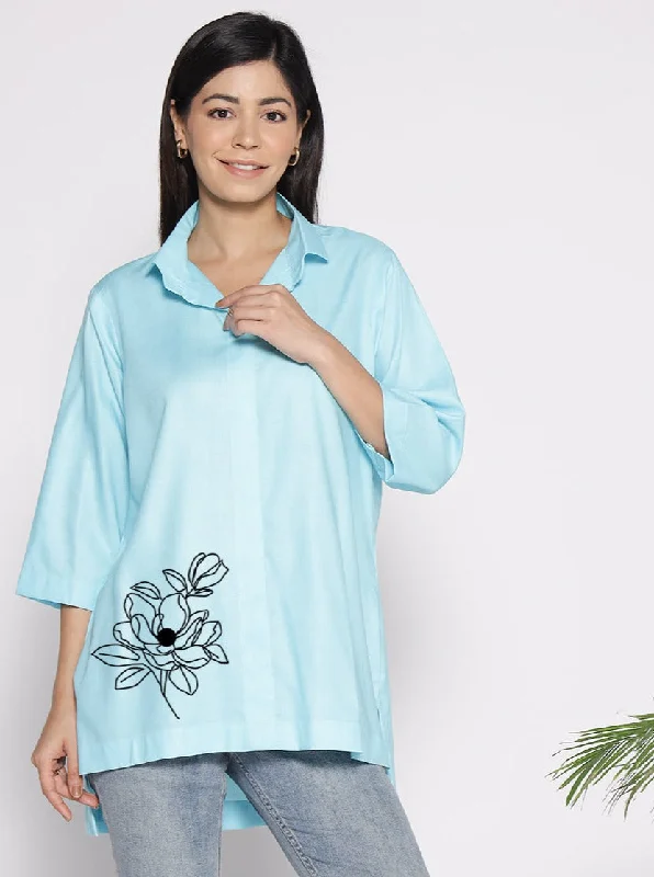 Skyblue Rayon ShirtTop - Kamelya Laid - back Women's Vibe