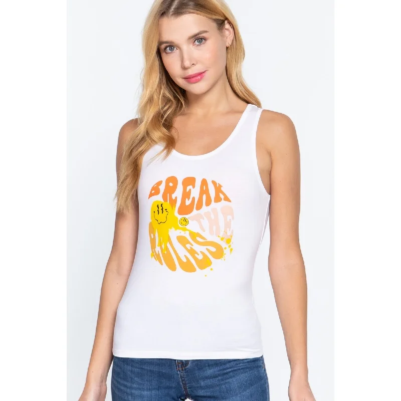 Sleeveless Scoop Neck Screen Print Knit Tank Top Confident Women's High - fashion