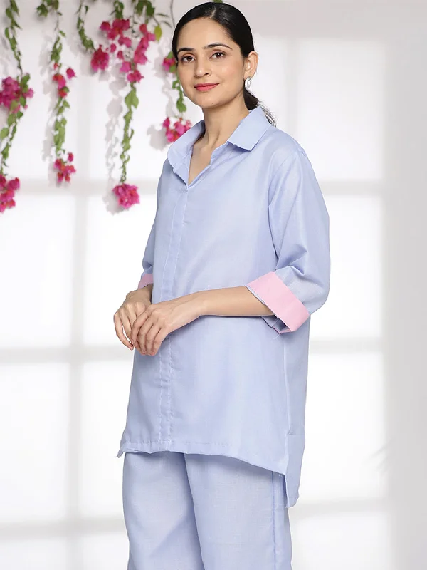 PowderBlue CottonSlub ShirtTop Stylish Women's Neon
