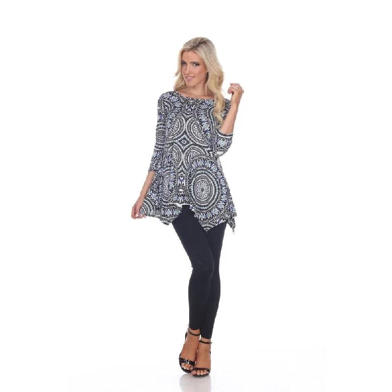White Mark Womens Maji Tunic Top White Size S M L Xl 1X 2X 3X Casual Print Compression