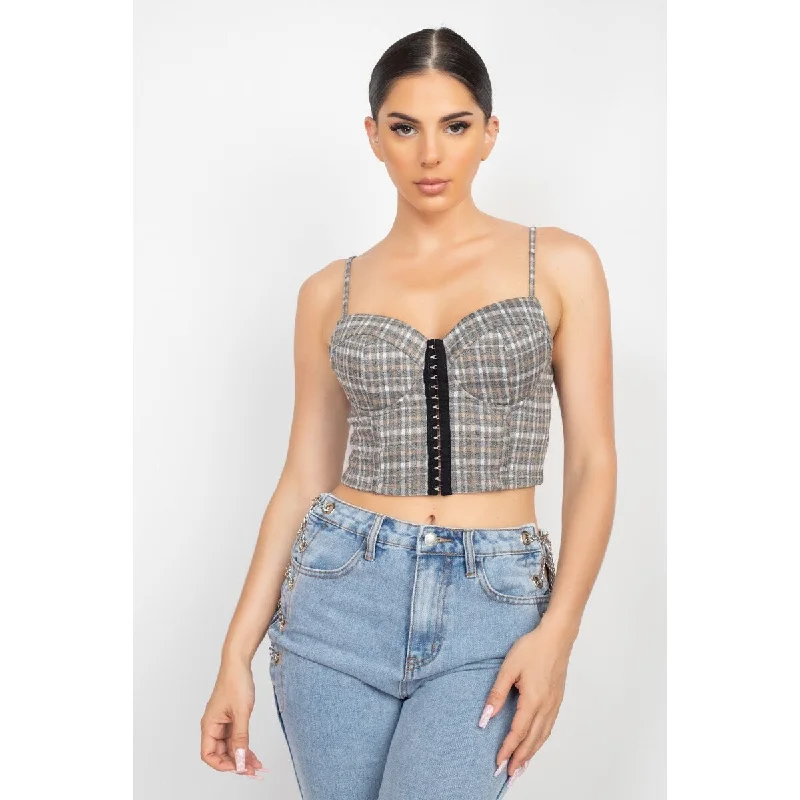 Sweetheart Neckline Eye Crop Top and Plaid Pattern With adjustable cami straps Practical Women's Multi - Sweetheart Neckline Eye Crop Top and Plaid Pattern With adjustable cami straps Practical Women's Multi -