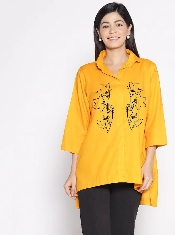 Mustard Rayon ShirtTop - Melisa Geometric