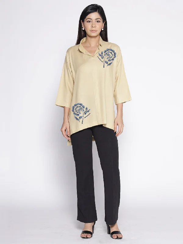 Beige Rayon ShirtTop - Astrantia European