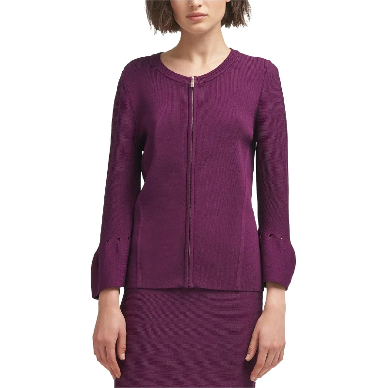 DKNY Womens Zip Front Cardigan Sweater, Purple, Small Cozy Women's Winter