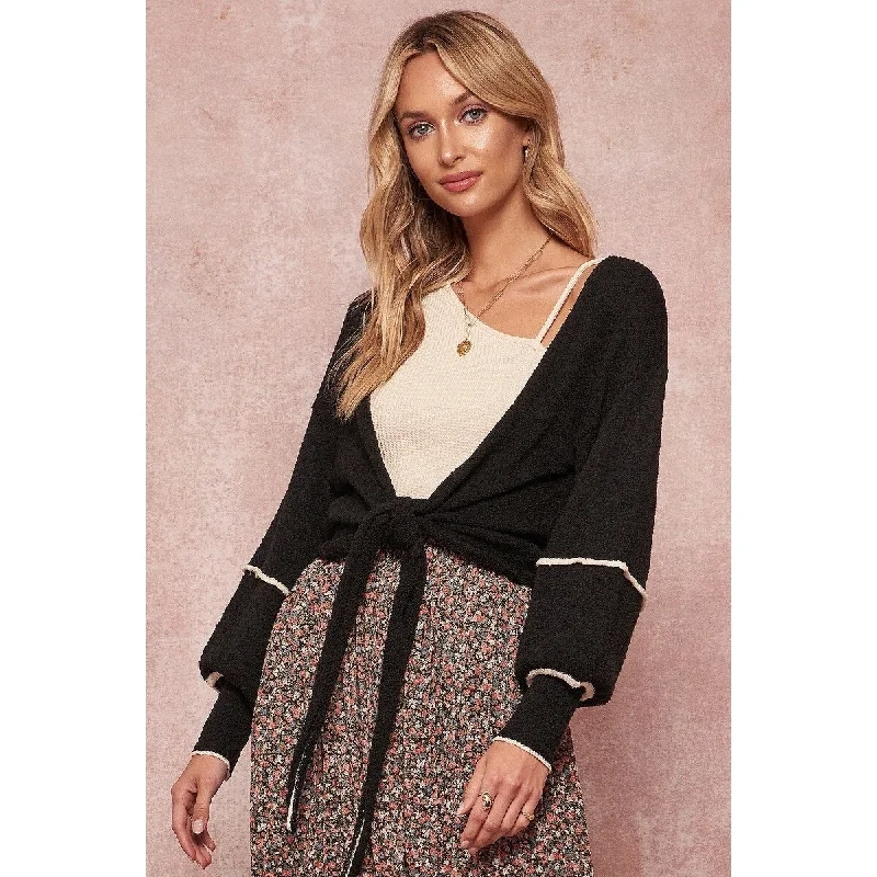 Black Acrylic A-Textured Knit Cardigan Sweater Youthful Women's Anime - inspired