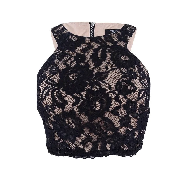 Xscape Women's Lace Cropped Top 12, Black/Nude Relaxed Women's Beachy