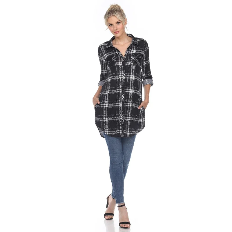 White Mark Womens White Stretchy Plaid Tunic Top Size S3X Polyester 100percent Luxurious Women's High - end White Mark Womens White Stretchy Plaid Tunic Top Size S3X Polyester 100percent Luxurious Women's High - end