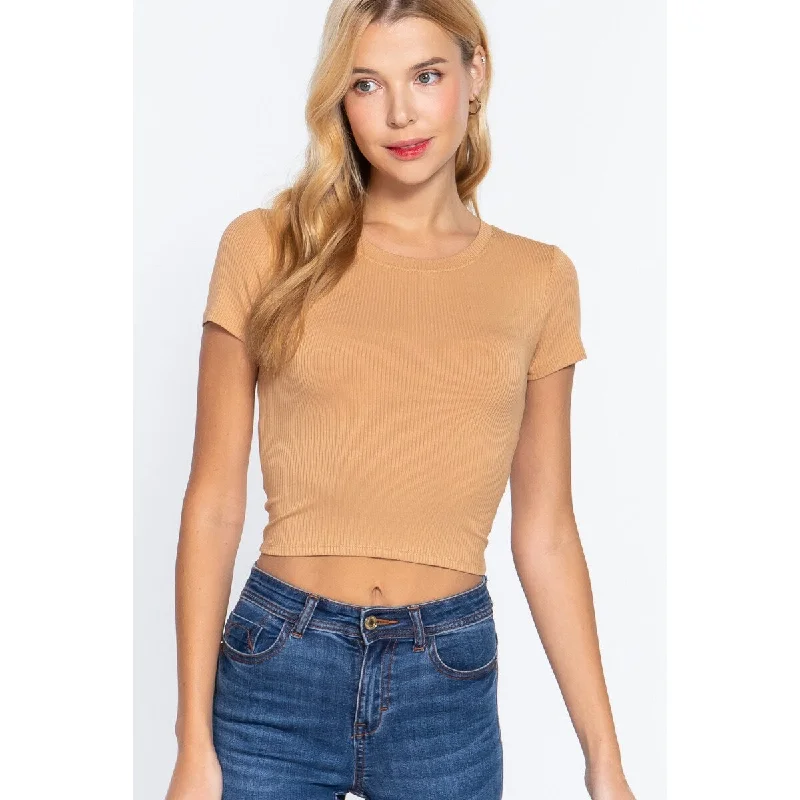 Crew Neck Rib Crop Top with Short Sleeve purpose