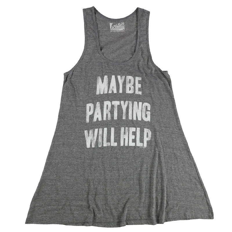 Local Celebrity Womens Maybe Partying Will Help Tank Top, Grey, Medium Vintage Women's 1970S 