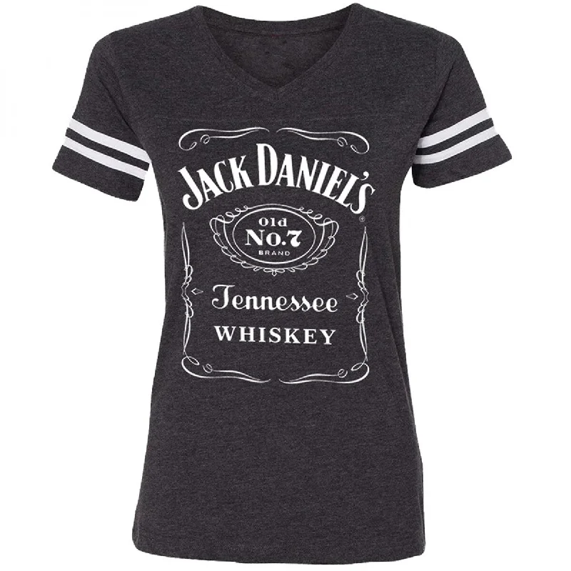 Jack Daniels Womens Black Striped Sleeve Soccer TShirt purpose