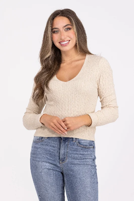 Not Just Anybody Women's Cable Knit Long Sleeve Top Polished Women's Silk