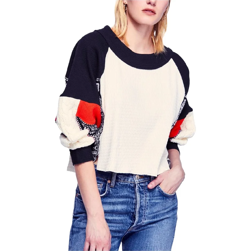 Free People Womens Patchwork Pullover Sweater, Off-White, Small Sophisticated Women's Free People Womens Patchwork Pullover Sweater, Off-White, Small Sophisticated Women's