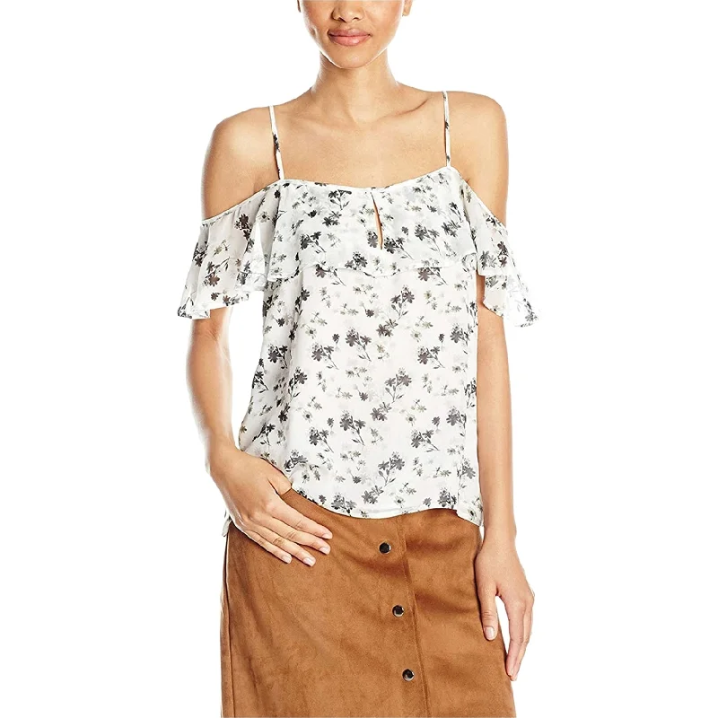Lucky Brand Womens Ruffle Peasant Blouse, Grey, Medium Sleek Women's Metallic