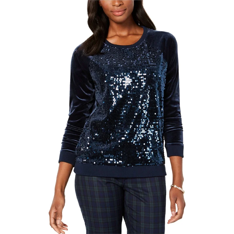 Tommy Hilfiger Womens Velvet Pullover Sweater, Blue, Small Minimalist Women's Casual