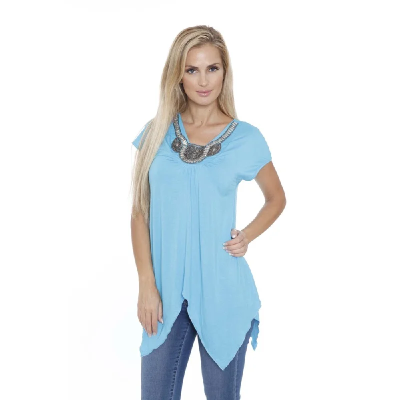 White Mark Women's Fenella Short Sleeve Top Dapper Women's Bow - adorned