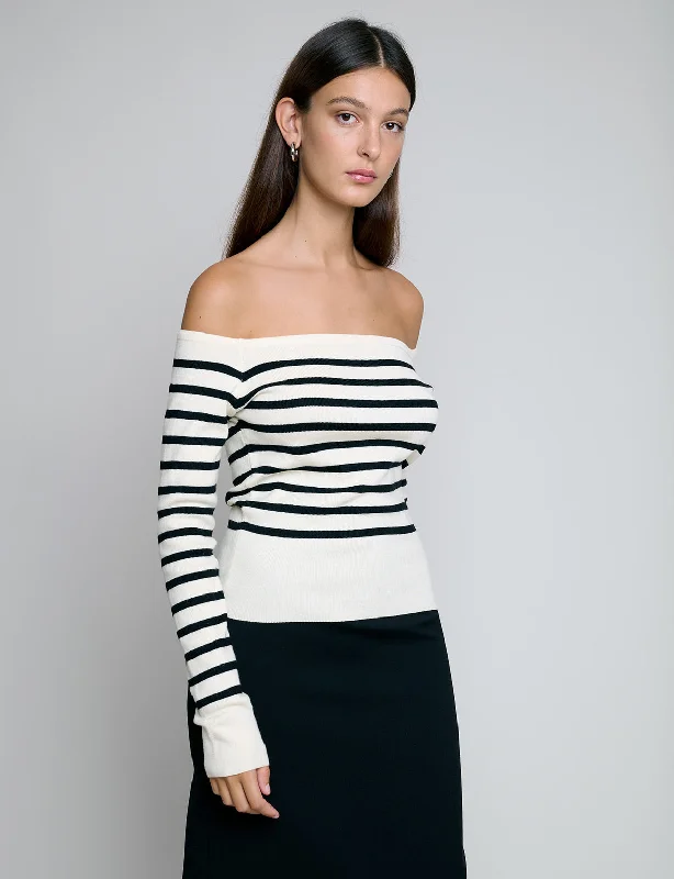 Marcel Cream Stripe Off-The-Shoulder Top Street