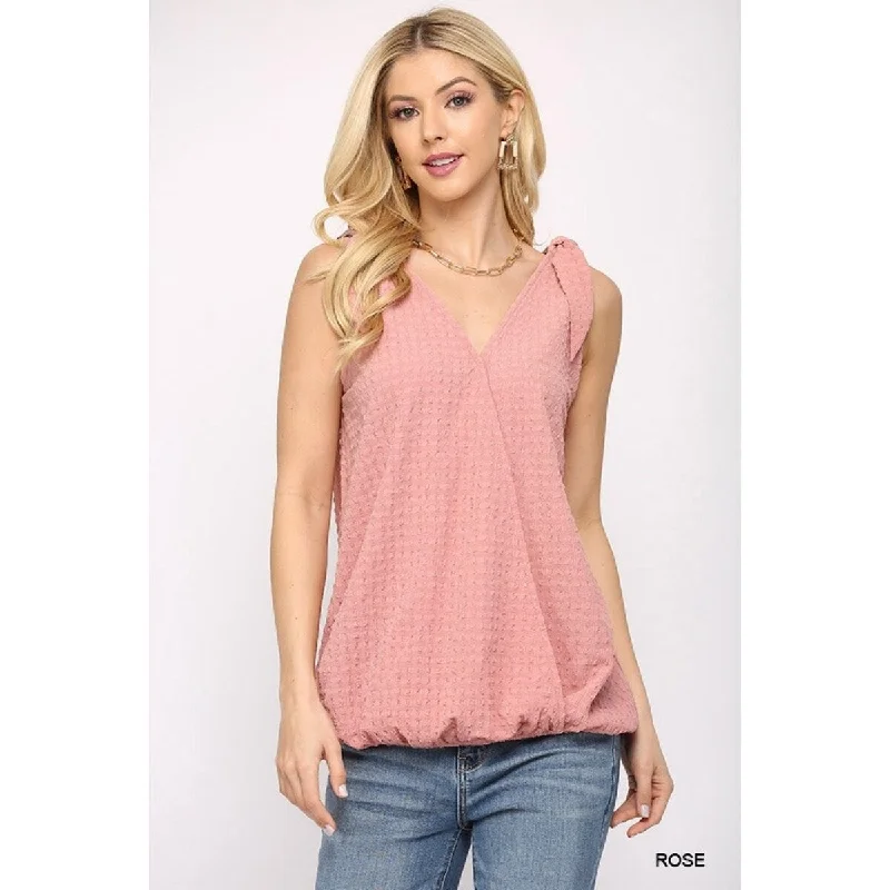 Sleeveless Surplice Top and Solid Textured With Shoulder Tie Earthy Women's 