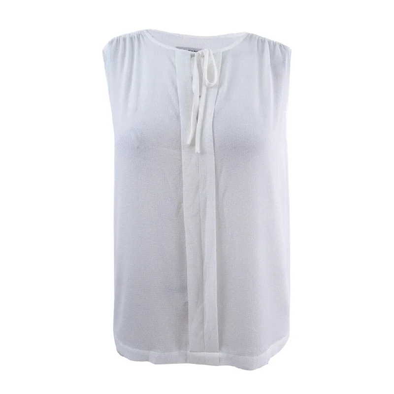 Tahari ASL Women's Ruffle Pleat Keyhole Blouse (L, Ivory White) Disco