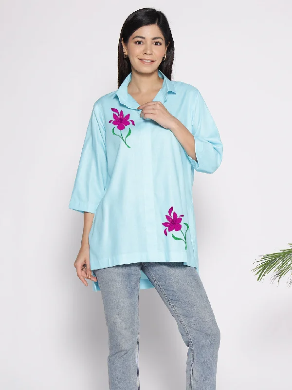 Skyblue Rayon ShirtTop - Frezya Cashmere