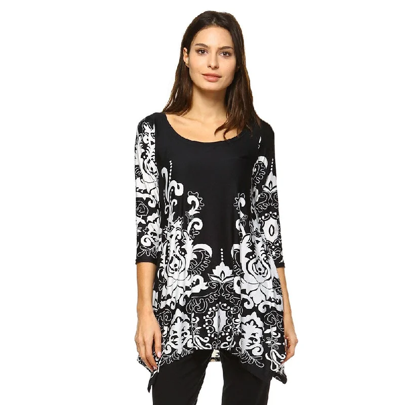 White Mark Women's 3/4 Sleeve Yanette Tunic Top Earthy Women's Hemp - based
