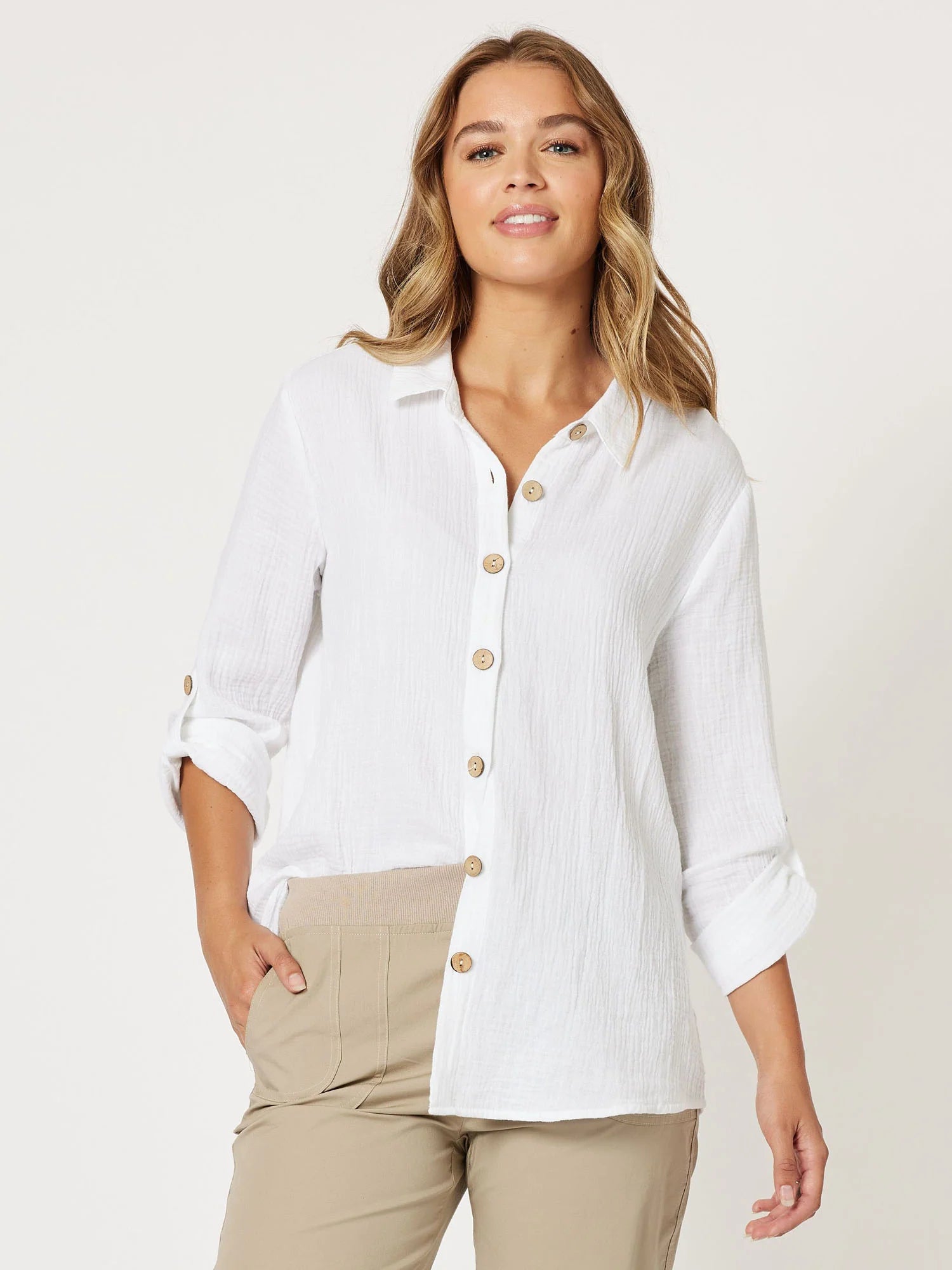 Threadz Textured Shirt - White Relaxed Women's 
