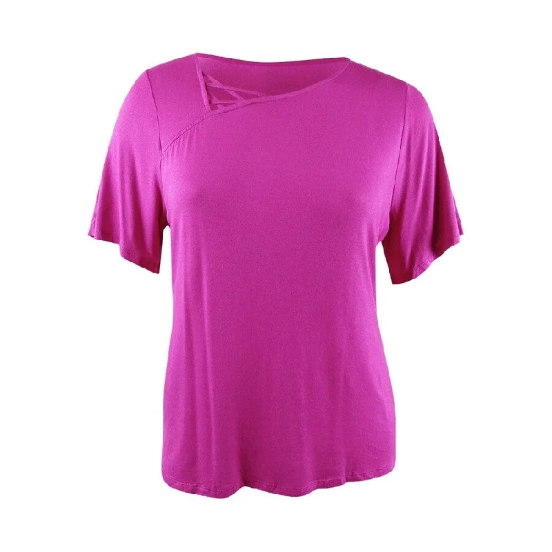 Thalia Sodi Women's Solid Short-Sleeve Top (XL, Pink) Classic Women's Pin - striped