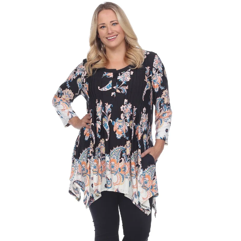 White Mark Women S Paisley Scoop Neck Tunic Top With Pockets Preppy Women's College