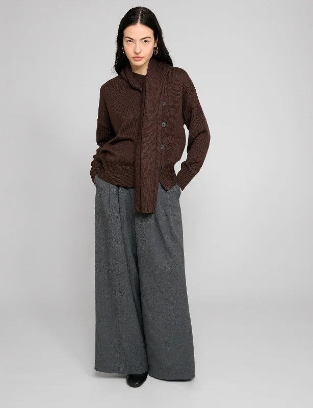 Brown Scarf Button Sweater Sleek Women's 