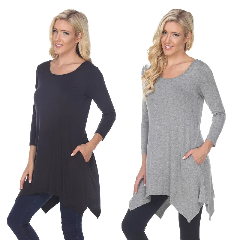 White Mark Womens Black Tunic Top Pack Of 2 3/4 Sleeve Scoop Neck Size 4X Women