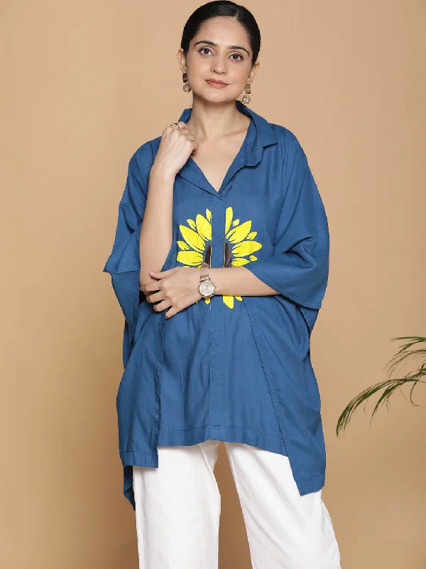 Teal Kaftan Top - Sunflower Symphony French