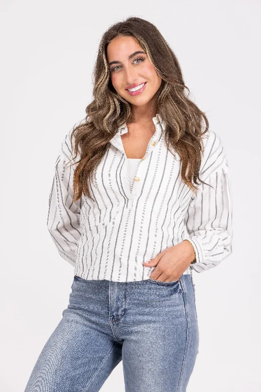 Nothing To Regret Women's 3/4 Button Bubble Hem Long Sleeve Top Preppy Women's College