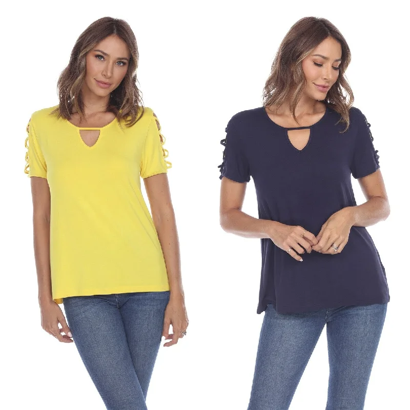 White Mark Womens Yellow Keyhole Neck Short Sleeve Tops 2 Pack Assorted Sizes Vintage Women's 1970S White Mark Womens Yellow Keyhole Neck Short Sleeve Tops 2 Pack Assorted Sizes Vintage Women's 1970S