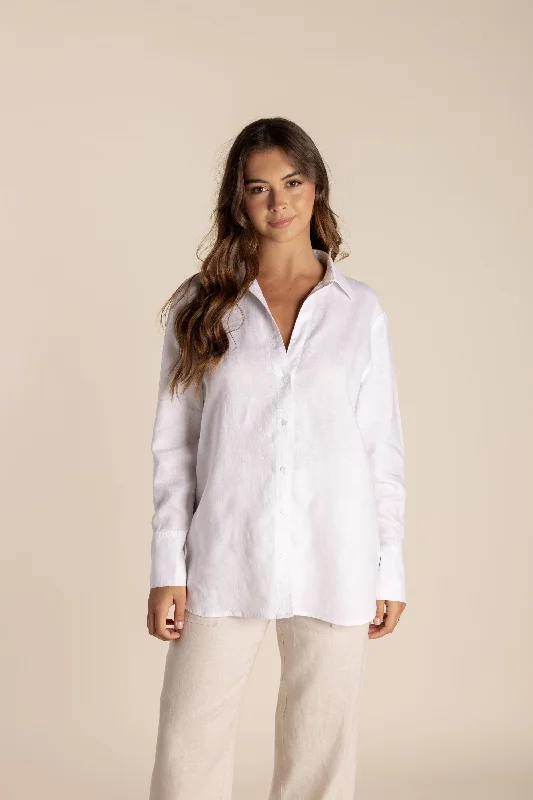 Linen Shirt - White Bold Women's Animal Print