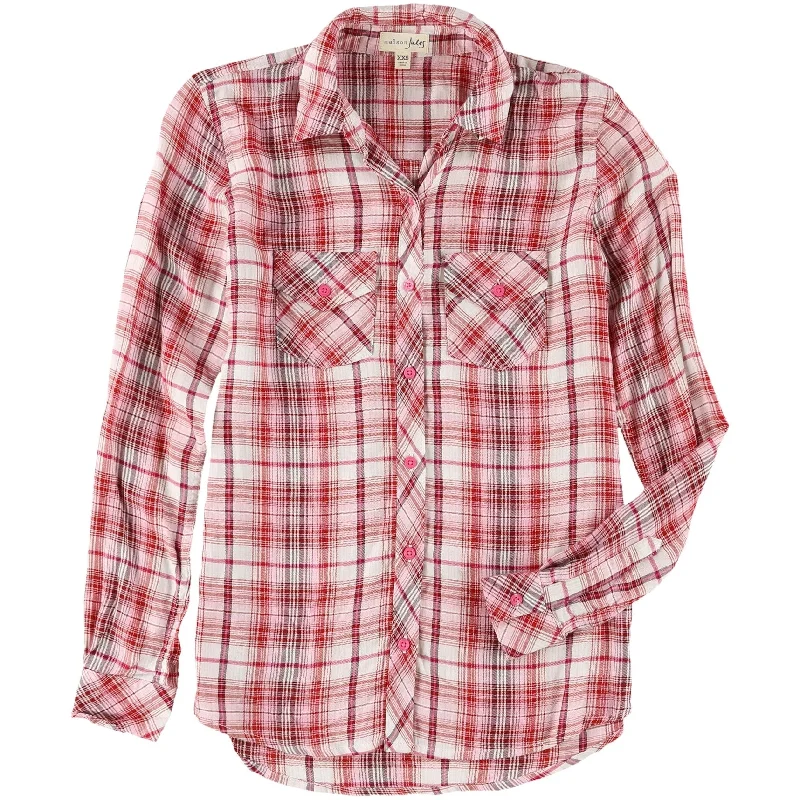 Maison Jules Womens Plaid Button Up Shirt Practical Women's Quick - dry