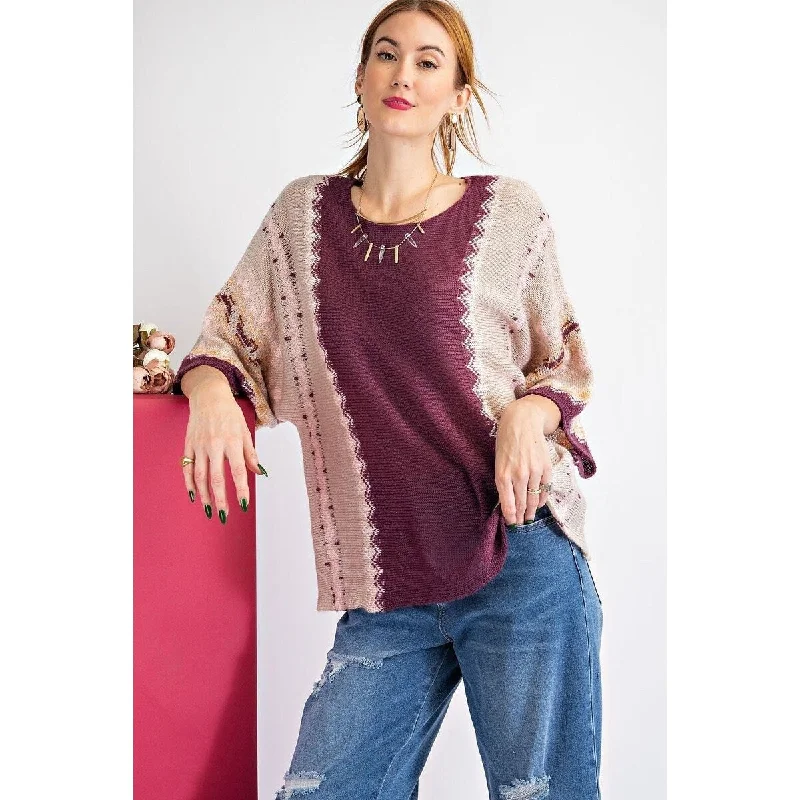 3/4 Sleeves Multi Color Boat neckline Thread Sweater performance