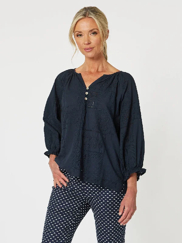 Mila Lace Top - Navy Relaxed Women's Beachy