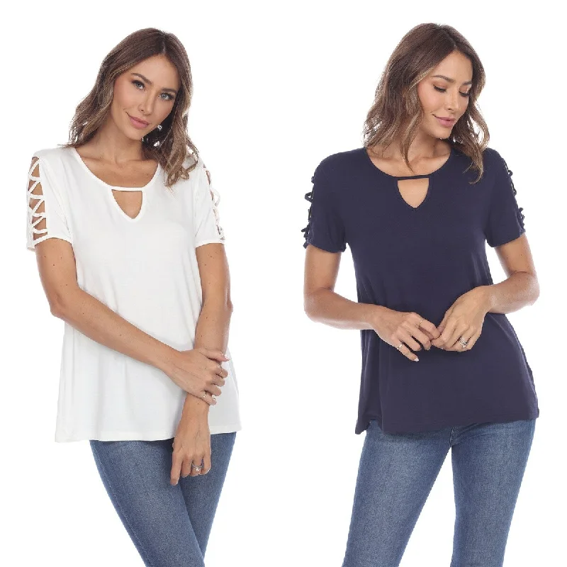 White Mark Womens Pack Of 2 White Keyhole Neck Short Sleeve Top Plus Size Cool Women's Skate White Mark Womens Pack Of 2 White Keyhole Neck Short Sleeve Top Plus Size Cool Women's Skate