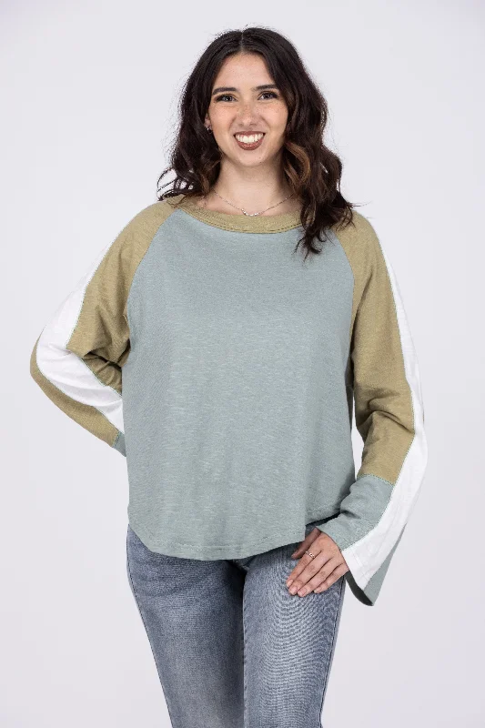 Not Your Girl Women's Color-Blocked Long Sleeve Top Geometric