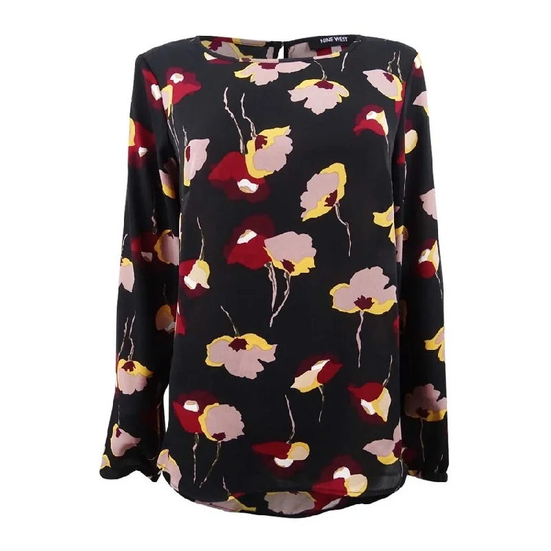Nine West Women's Floral-Print Top S, Black/Porto Multi Bohemian Women's Free
