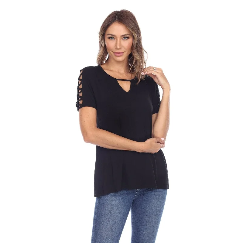 White Mark Womens Keyhole Neck Cutout Short Sleeve Top Casual Rayon Spandex Casual Women's Japanese 