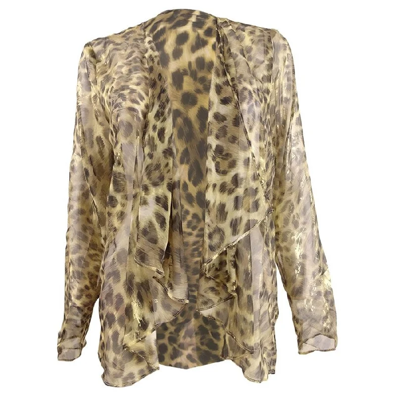 Onyx Nite Women's Metallic Animal Print Chiffon Open Front Blouse (M, Leopard) Disco Onyx Nite Women's Metallic Animal Print Chiffon Open Front Blouse (M, Leopard) Disco