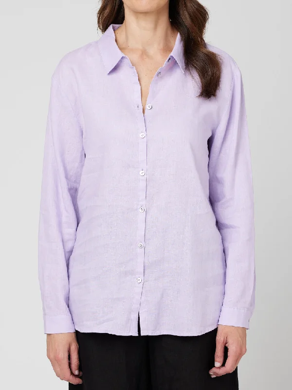 Boyfriend Linen Shirt - Lilac Classic Women's Tweed