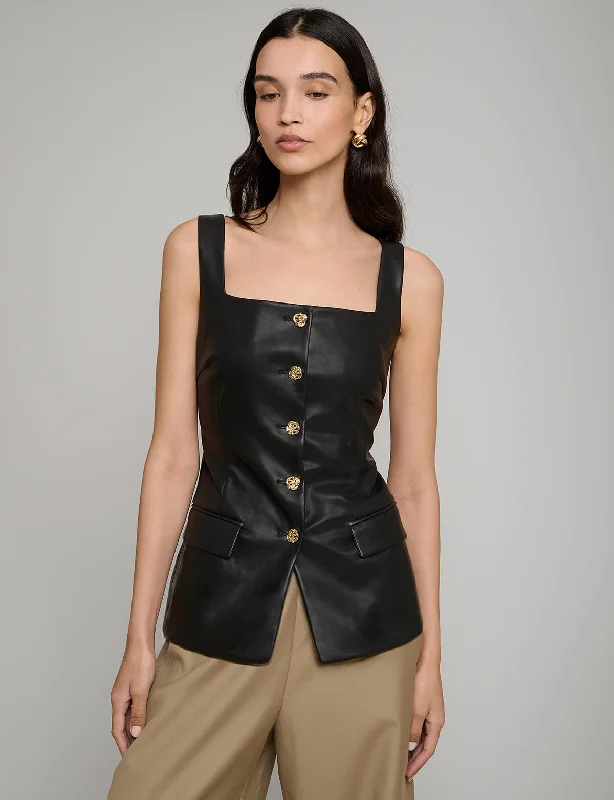 Agatha Leather Gold-Button Top Classic Women's Pin - striped