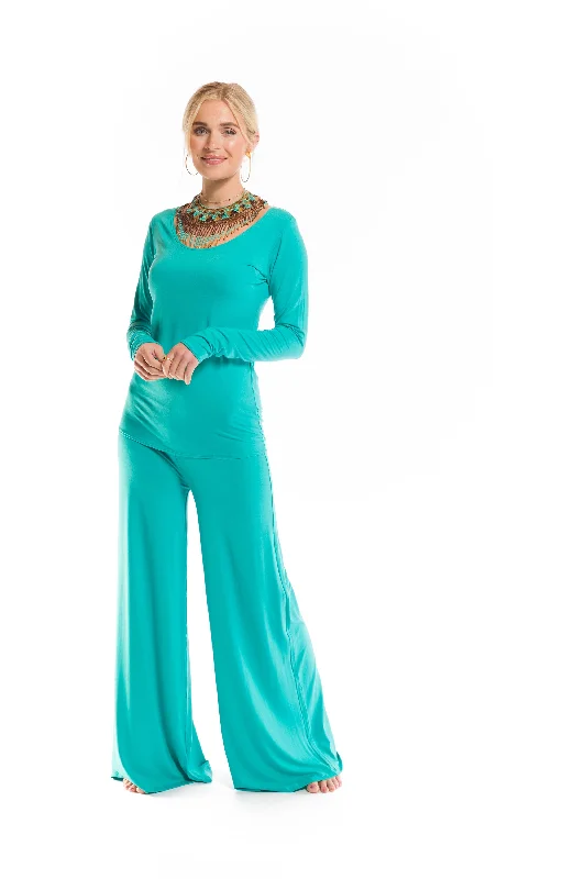 BAMBOO LONG SLEEVE TOP TURQUOISE Trendy Women's Oversized